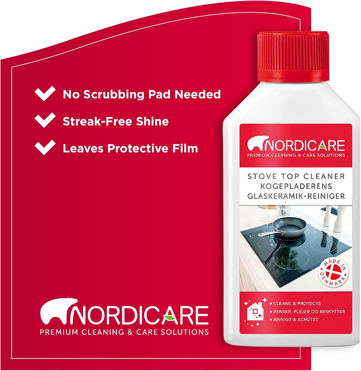 Nordicare Hob Cleaner Glass Ceramic - Induction Stove Top Cleaner Polish and Protector for Everyday Use - Made in Denmark (500ml)