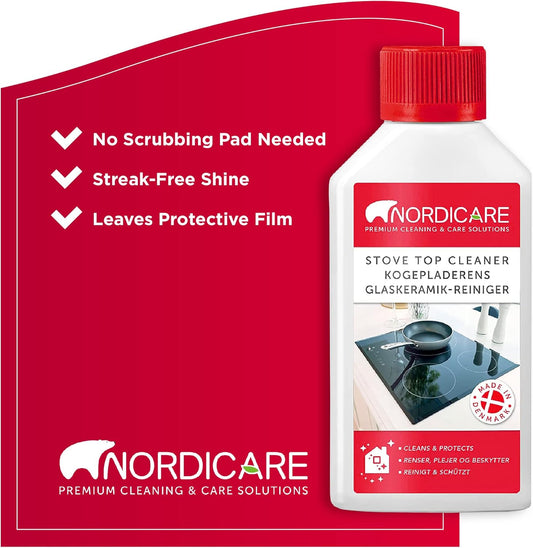 Nordicare Hob Cleaner Glass Ceramic - Induction Stove Top Cleaner Polish and Protector for Everyday Use - Made in Denmark (250ml)