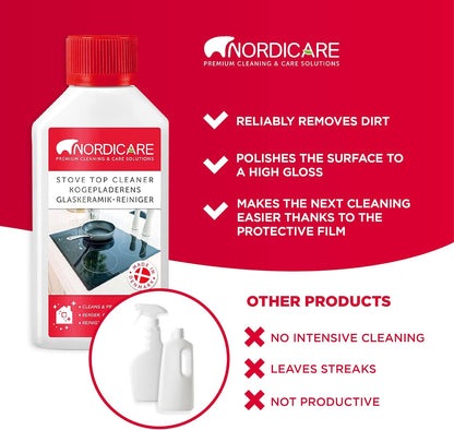 Nordicare Hob Cleaner Glass Ceramic - Induction Stove Top Cleaner Polish and Protector for Everyday Use - Made in Denmark (250ml)