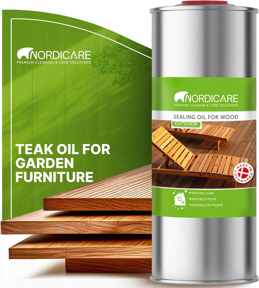 Nordicare Sealing Wood Oil for Outdoor Garden Furniture - Teak Oil for Garden Furniture - Suitable for All Outdoor Types of Wood, for Wood Exterior, Wood Protection - Easy to Apply (1 L)
